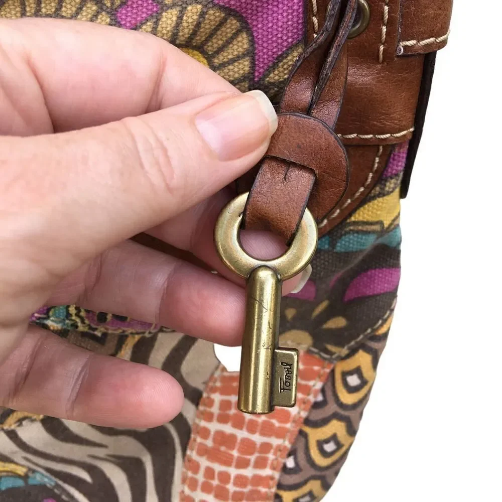 Vintage Graphic Fossil Cotton Leather Boho Hippie Bag